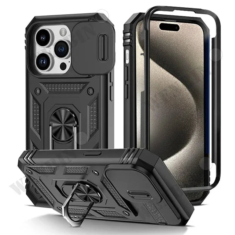 Heavy Duty iPhone Case with Camera 360 Degree Kickstand Cover