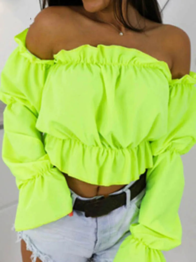 Women’s Candy Color Off-Shoulder Crop Top | Summer Fashion Essential