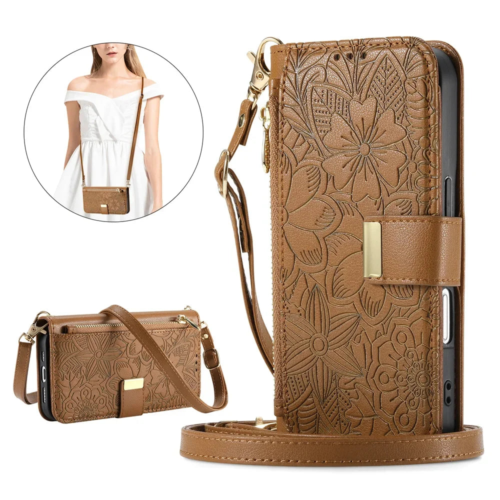 Leather Zipper Wallet Crossbody iPhone Case