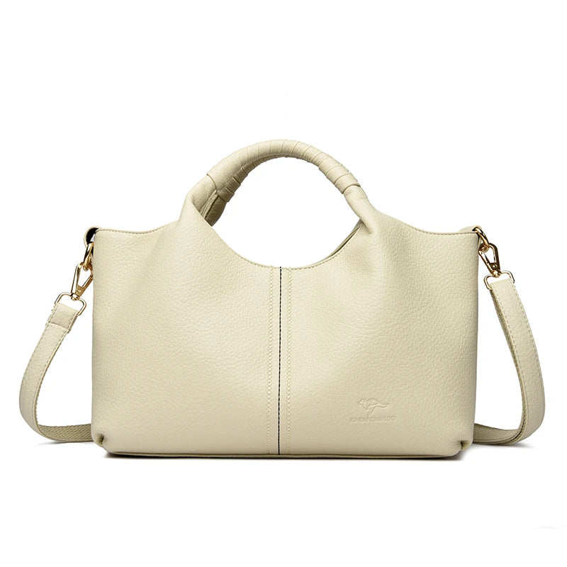 Leather Diagonal Crossbody Tote Bag
