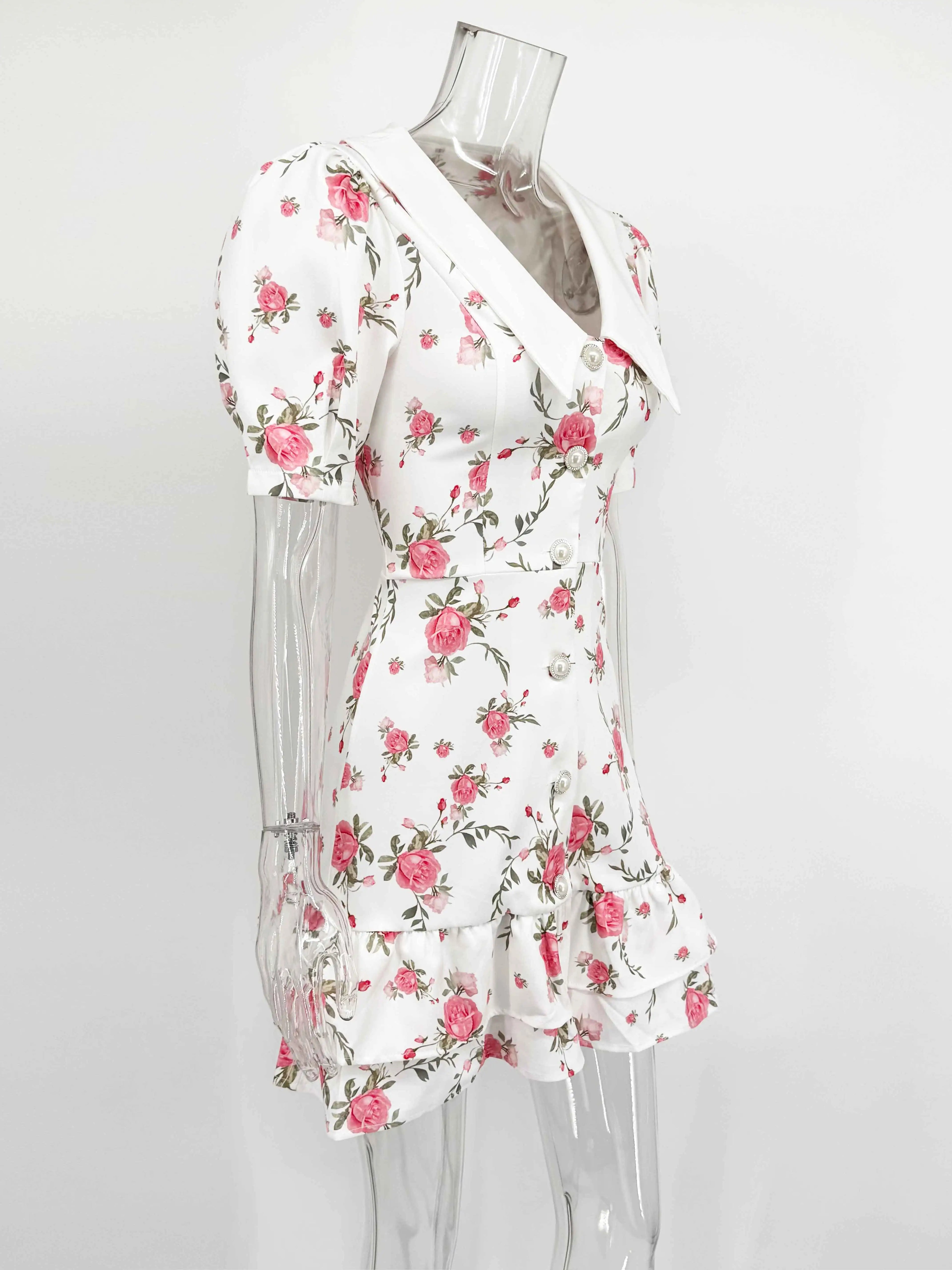 Women’s Floral Mini Dress Short Sleeve Lapel Style