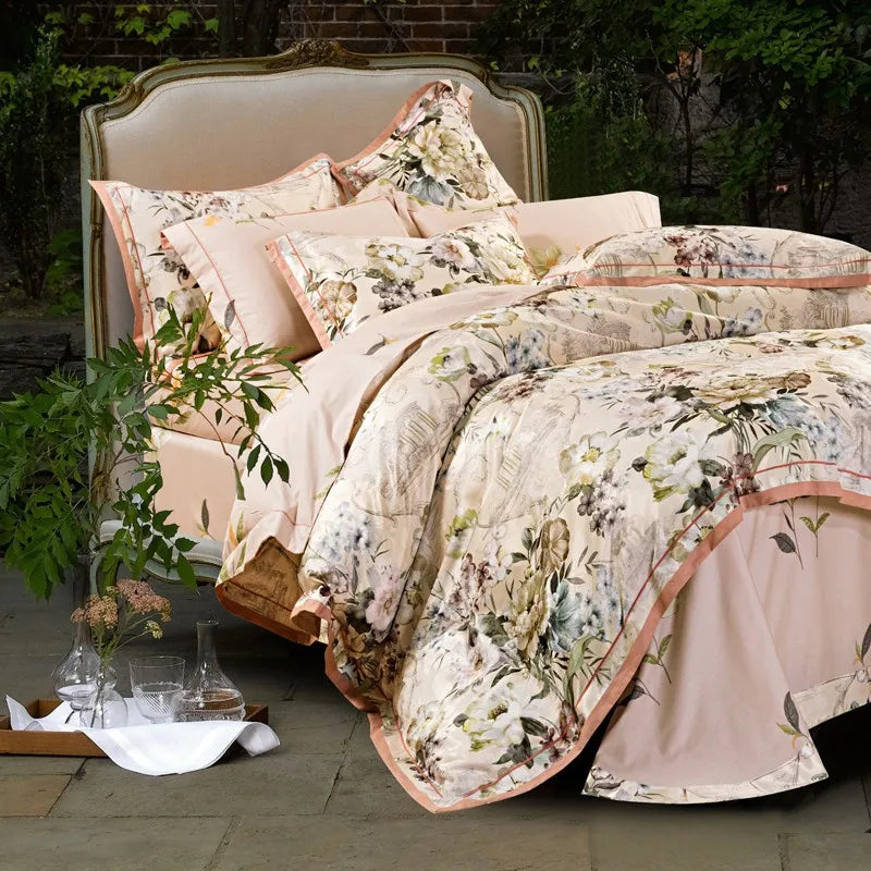  Vintage Chic Blooming Flowers Jacquard Bedding Set