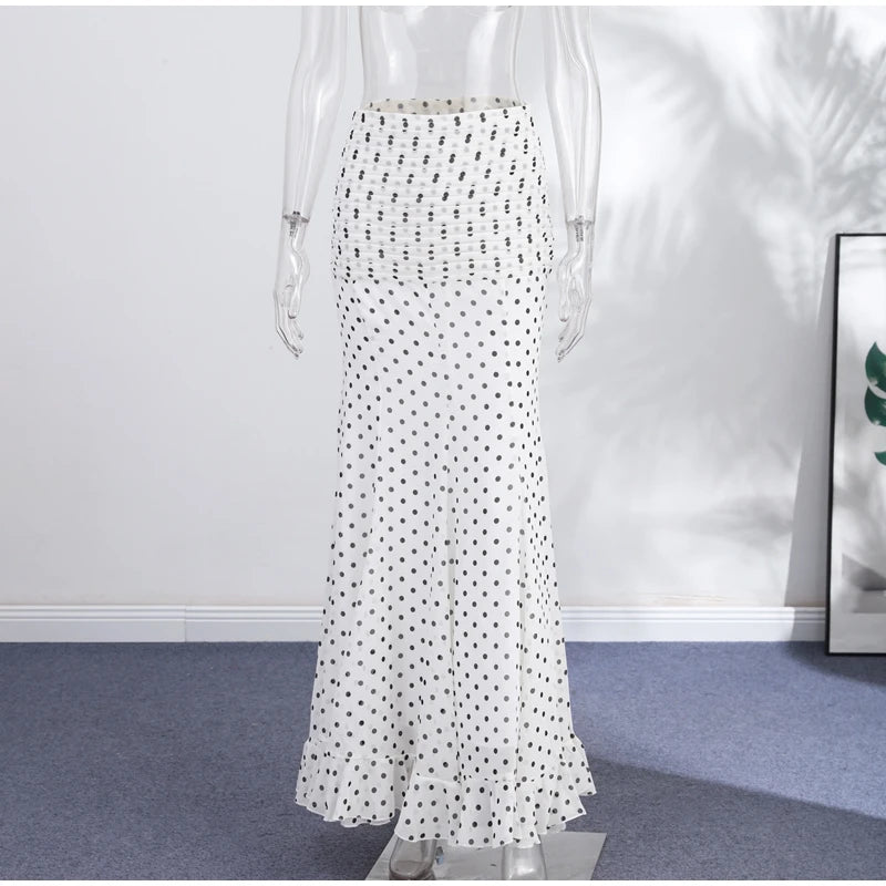 Women’s Polka Dot Mermaid Skirt Ruched High Waist