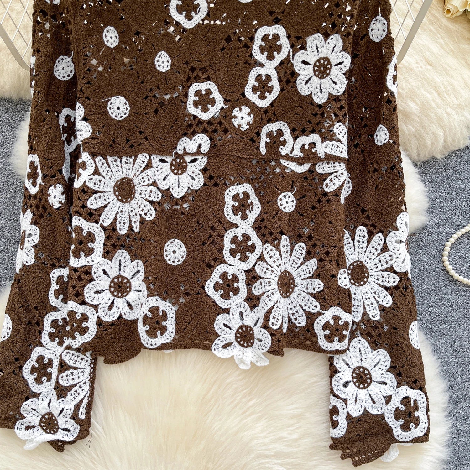 Elegant Hollow Floral Knit Pullover