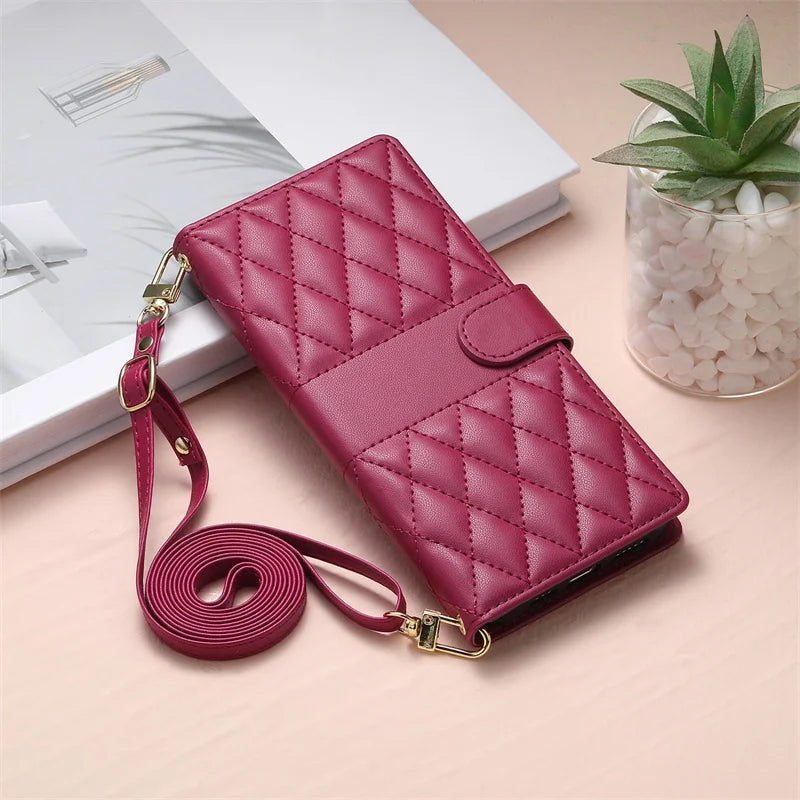 Crossbody Leather Phone Case for Samsung Galaxy – Lanyard Card Wallet Cover