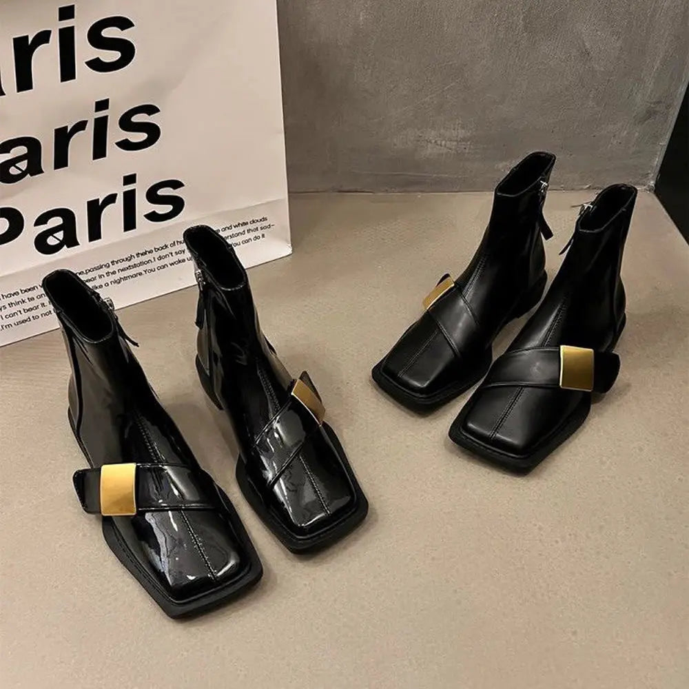 Women’s Square Toe Ankle Boots with Side Zipper