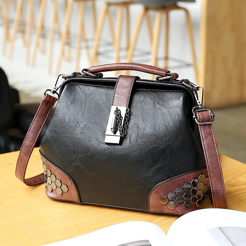Rivet Leather Shoulder Handbag