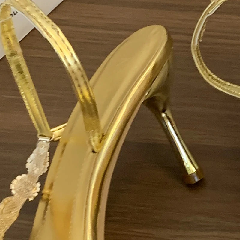 Women’s High Heel Sandals with Gem Chain Strap