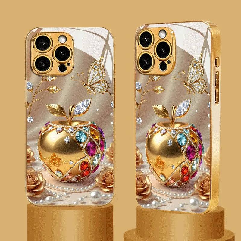 Golden Apple Logo Metallic Paint Glass iPhone Case