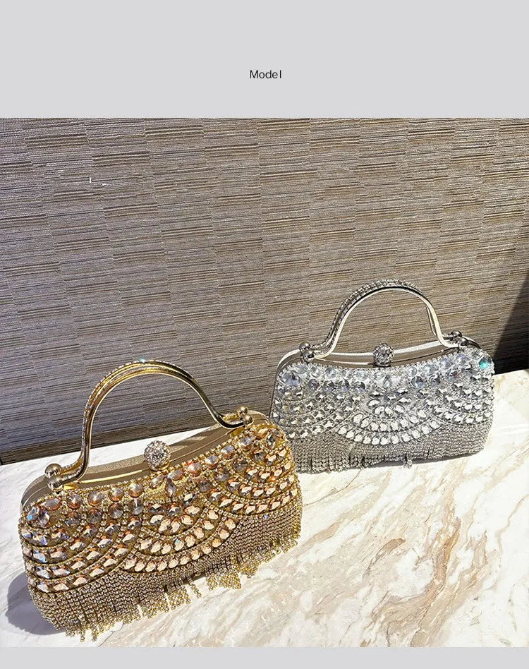 Diamond Evening Gold Clutch Tassel Bag