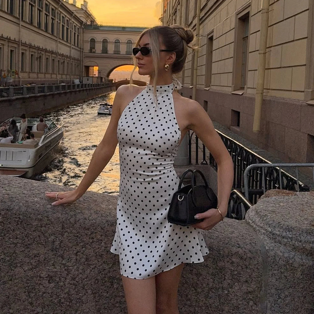 Women’s Polka Dot Off-Shoulder Sleeveless Mini Dress