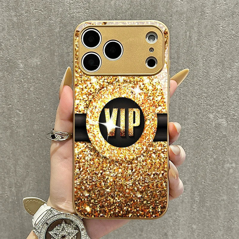 Glimmering Gold Electroplated Glass Phone Case for iPhone