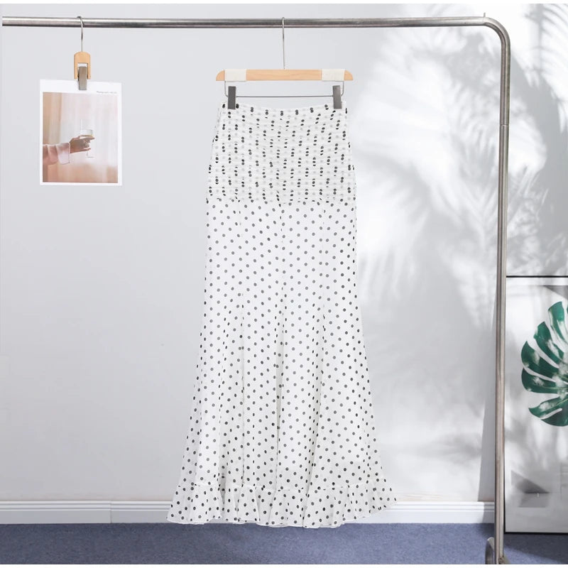 Women’s Polka Dot Mermaid Skirt Ruched High Waist