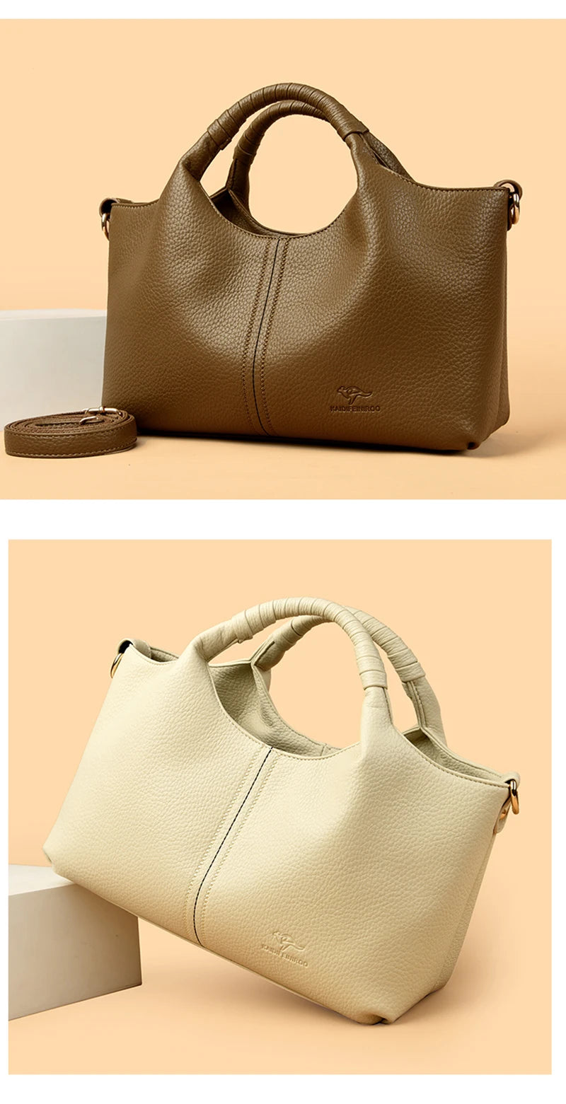 Leather Diagonal Crossbody Tote Bag