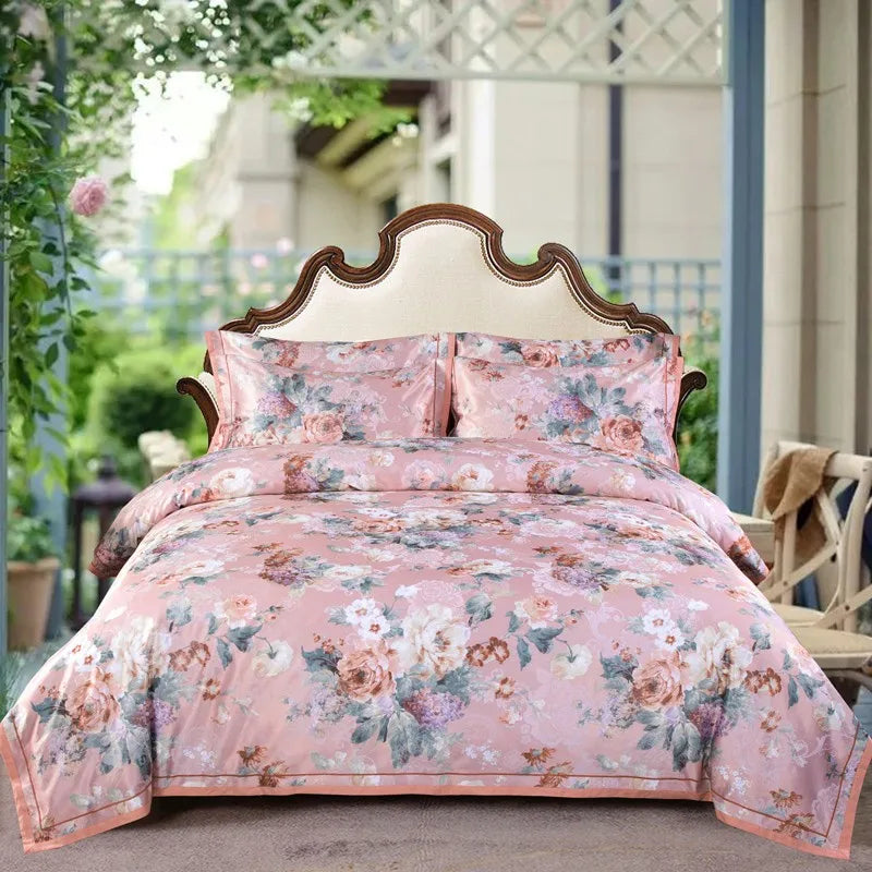  Vintage Chic Blooming Flowers Jacquard Bedding Set