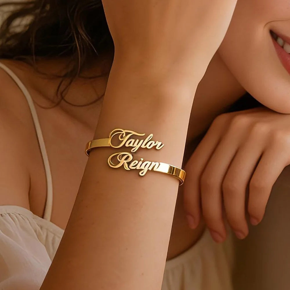 18K Gold Plated Custom Name Bangle Bracelet